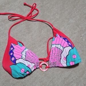 Victoria's Secret Hot Pink and Red Triangle Bikini Top Size L